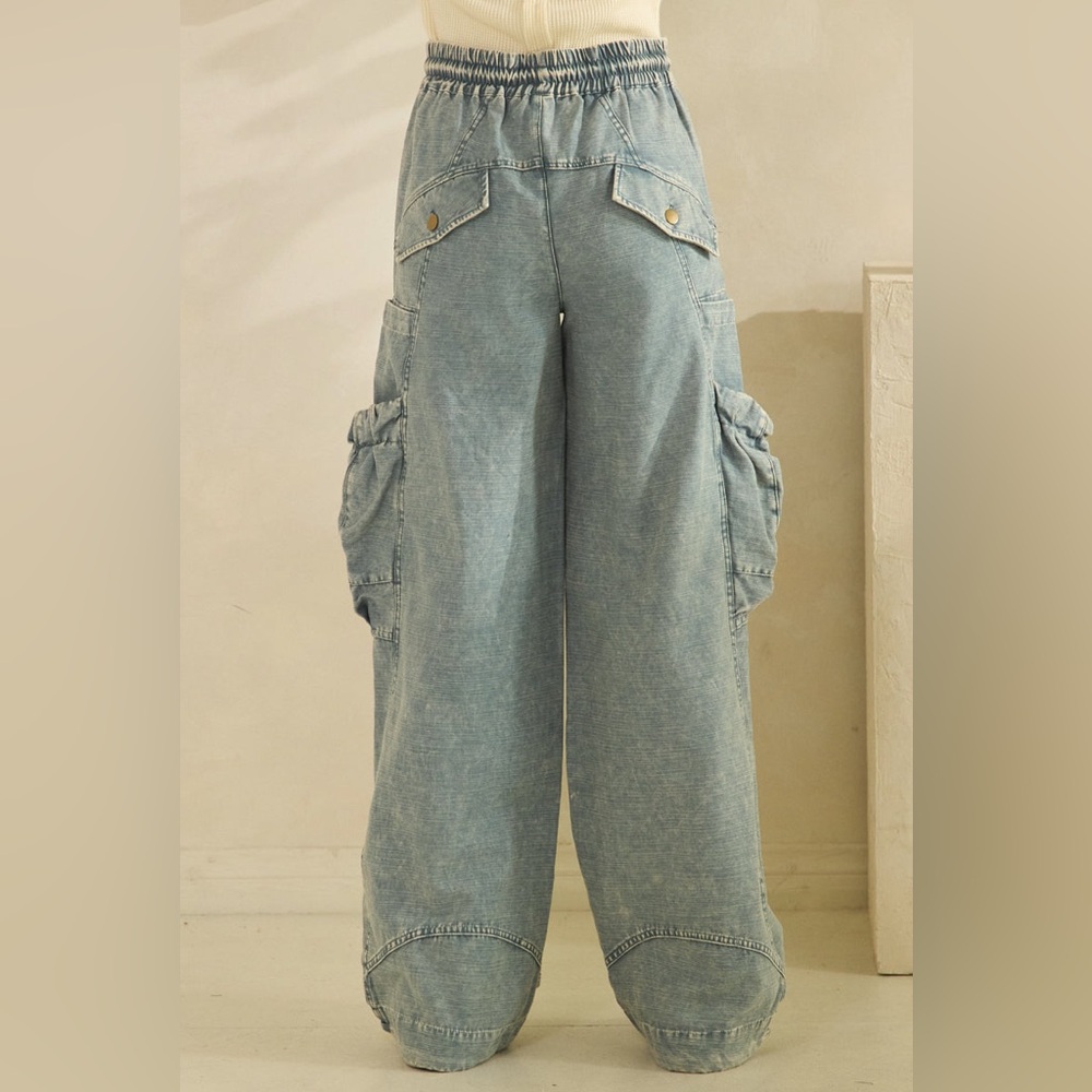 NWOT Oli & Hali Light Blue Wide-Leg Cargo Joggers - Picture 5 of 13